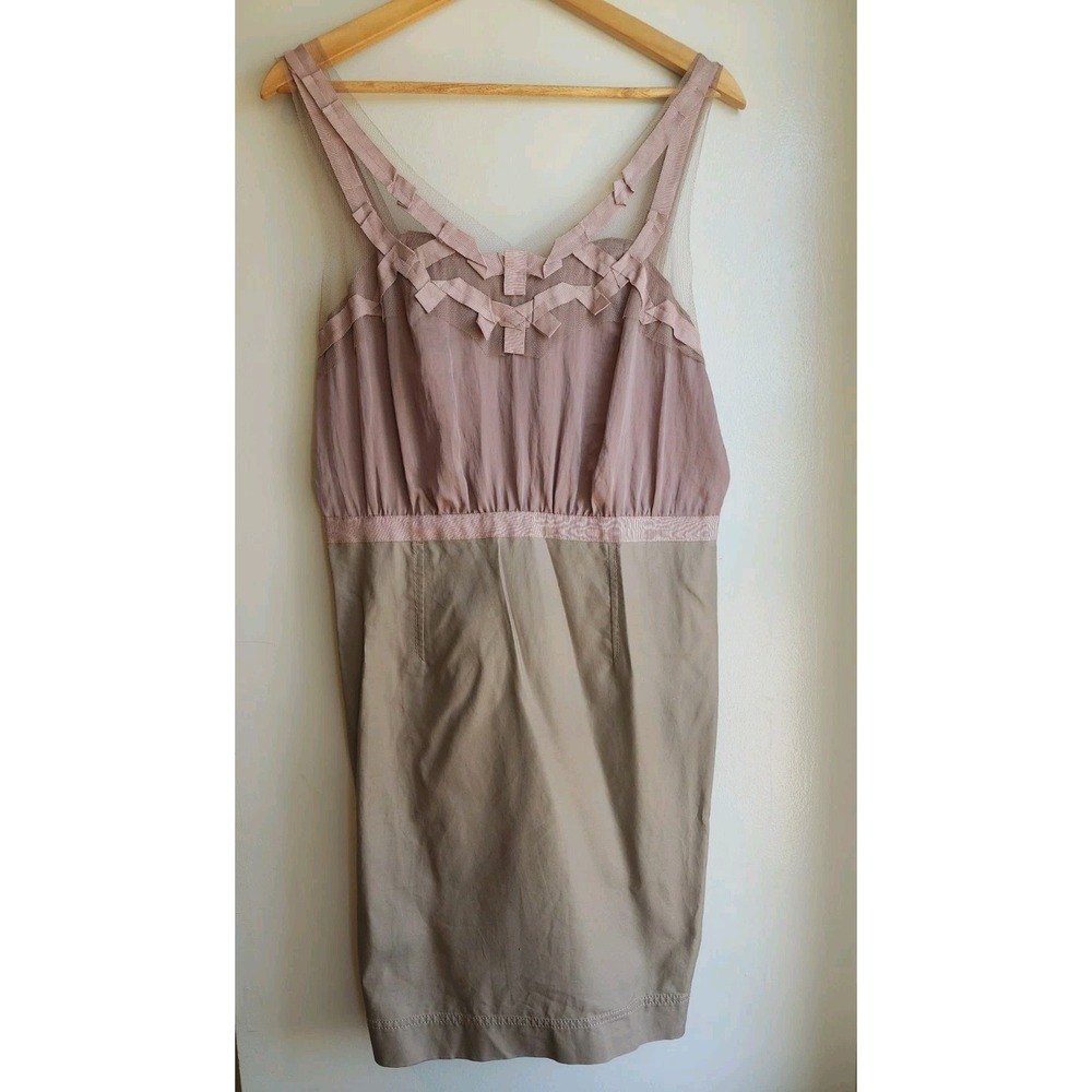 Ann Taylor Loft Women's Mesh Accent Dress Knee Length Size 12 Tan